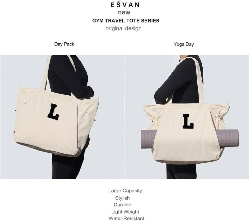 ESVAN Corduroy Yoga Tote Bag Gifts for Women Drawstring Yoga Mat Bag for Office Workout Travel Carryall Pilates Gym - Image 4